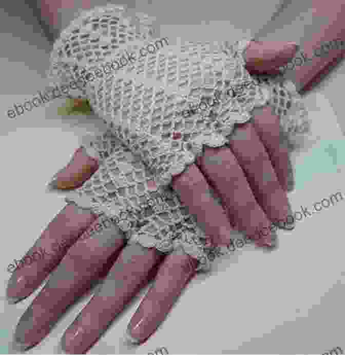 Close Up Of Modern Irish Crochet Lace Gloves Featuring Intricate Lace Patterns And A Touch Of Metallic Yarn. Irish Crochet Lace Gloves Pattern (Modern Irish Crochet Lace Pattern)