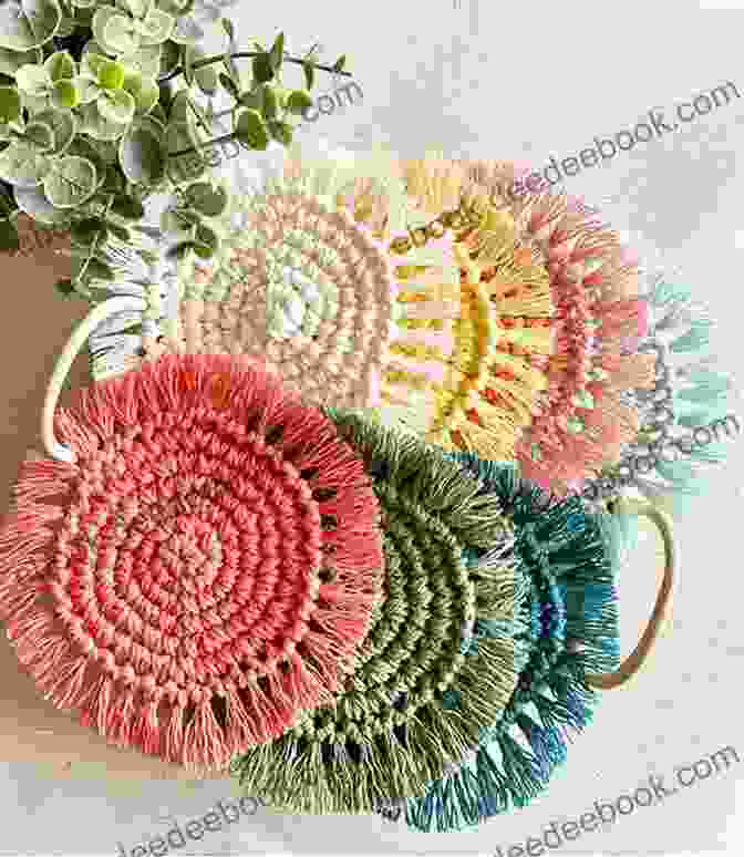 Crochet Boho Coasters With Colorful Mandala Designs And Pom Pom Trim Crochet Pattern Strategy Learn To Crochet More Than 10 Bright Crochet Designs